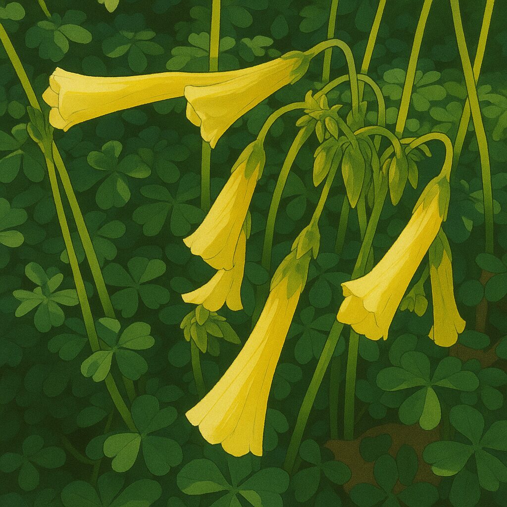 オオキバナカタバミの無料(フリー)イラスト オオキバナカタバミの黄色い花の複数の蕾の様子