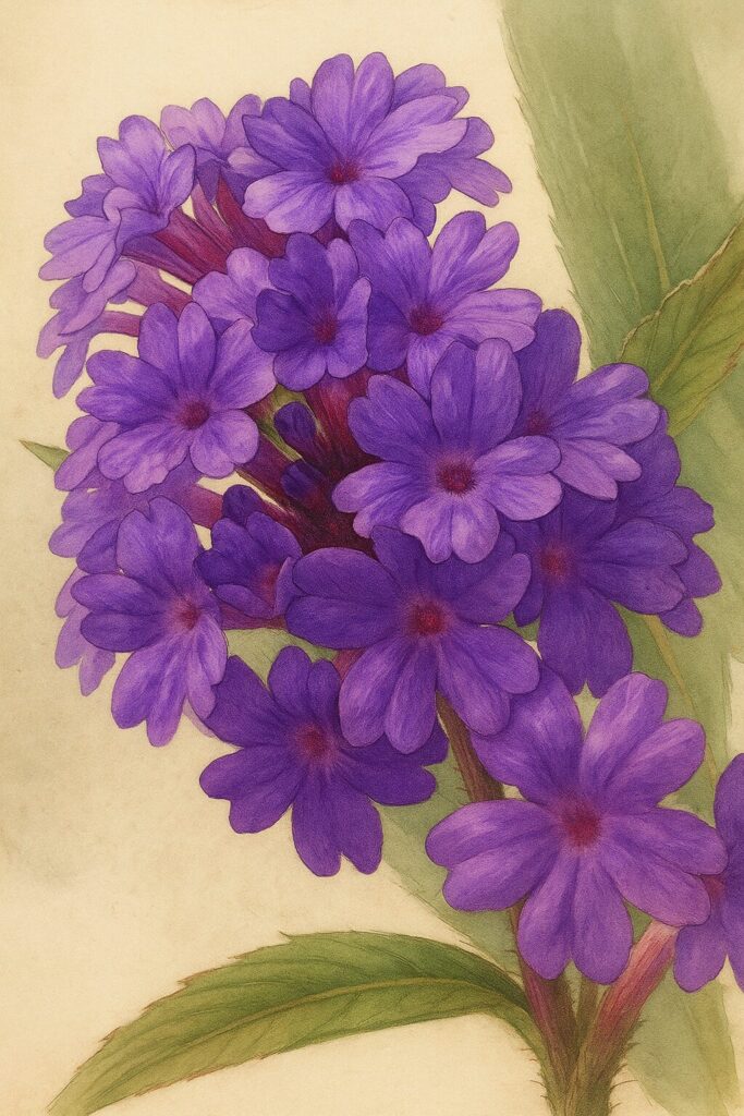 シュッコンバーベナの紫色の花が密集して咲く春の無料接写イラスト