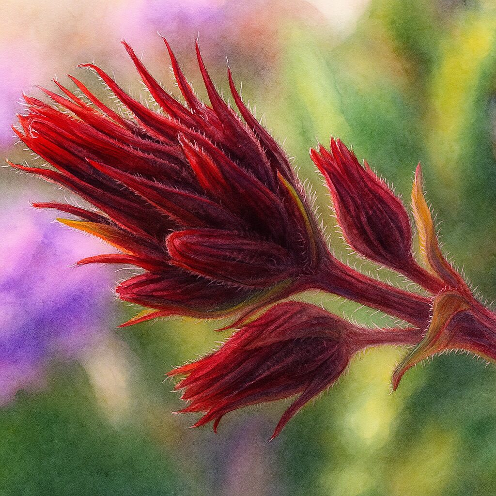 シュッコンバーベナの赤紫色のつぼみをマクロ撮影した春の無料植物イラスト