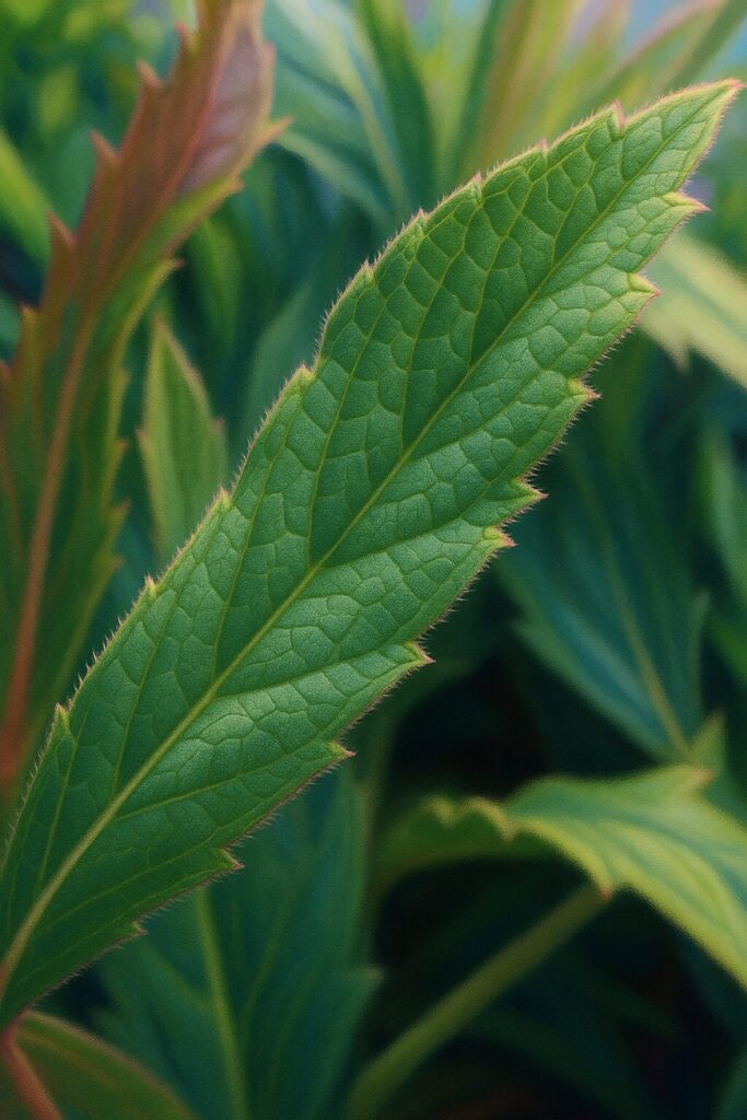シュッコンバーベナのギザギザした葉を接写した春の無料植物イラスト