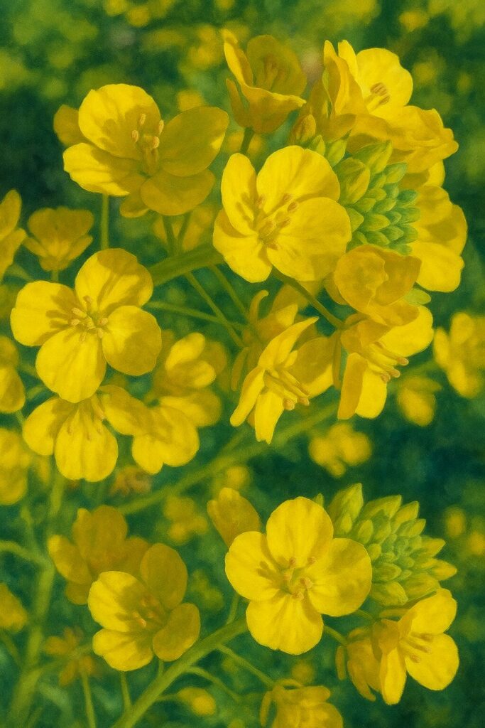 ナノハナのつぼみと開花した花を組み合わせて描いた春のイラスト