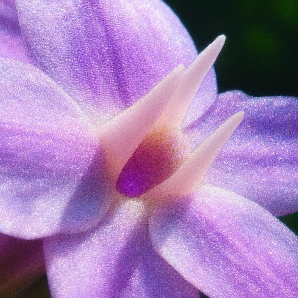 ルリフタモジの花の中心部をクローズアップしたマクロ風イラスト、雌しべが見える