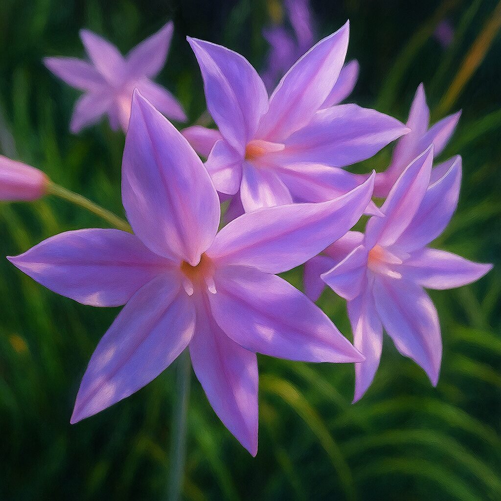 複数のルリフタモジの花が咲き並ぶ様子を近接描写したイラスト