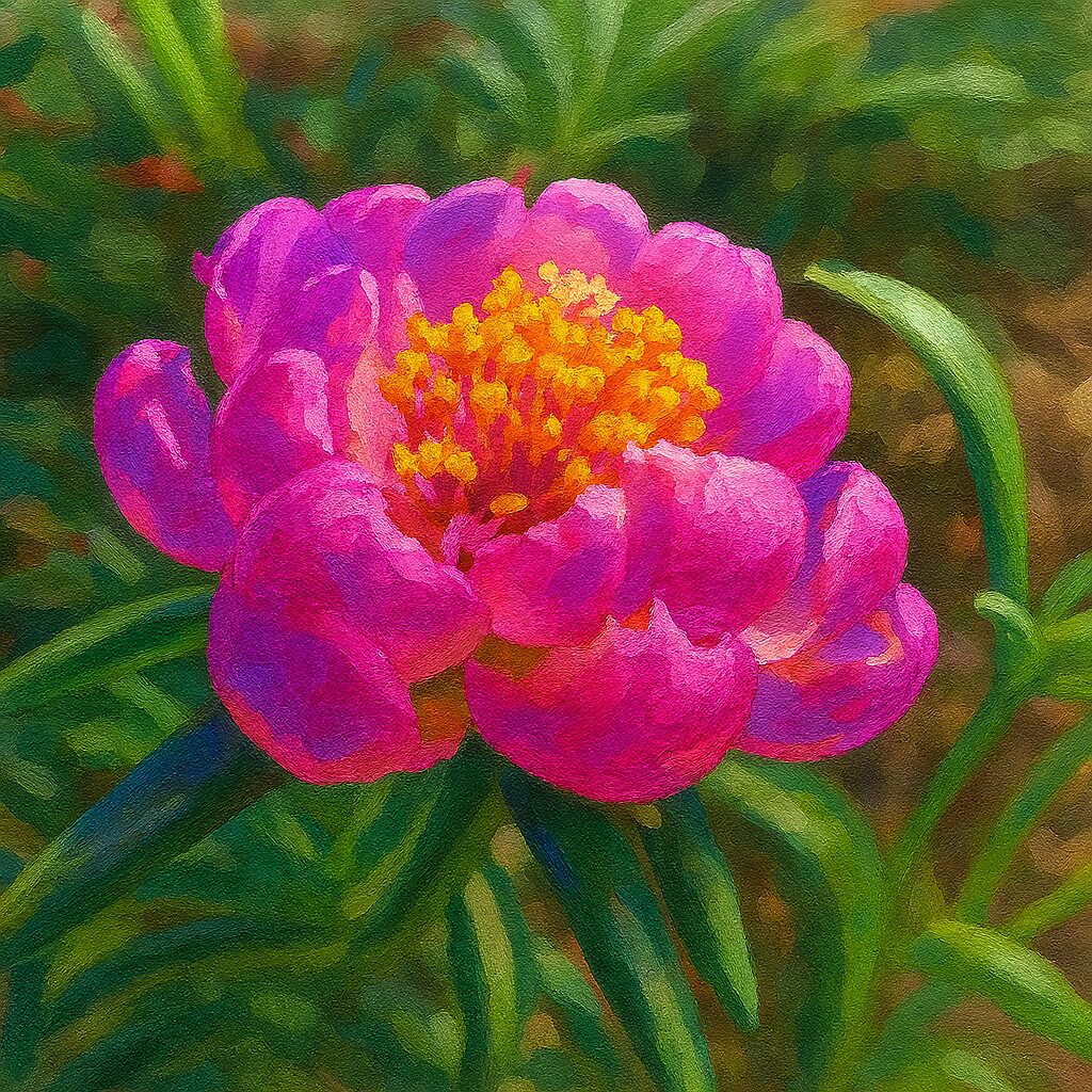 ピンクのマツバボタンの立体感を緻密に描いたリアルなボタニカルイラスト