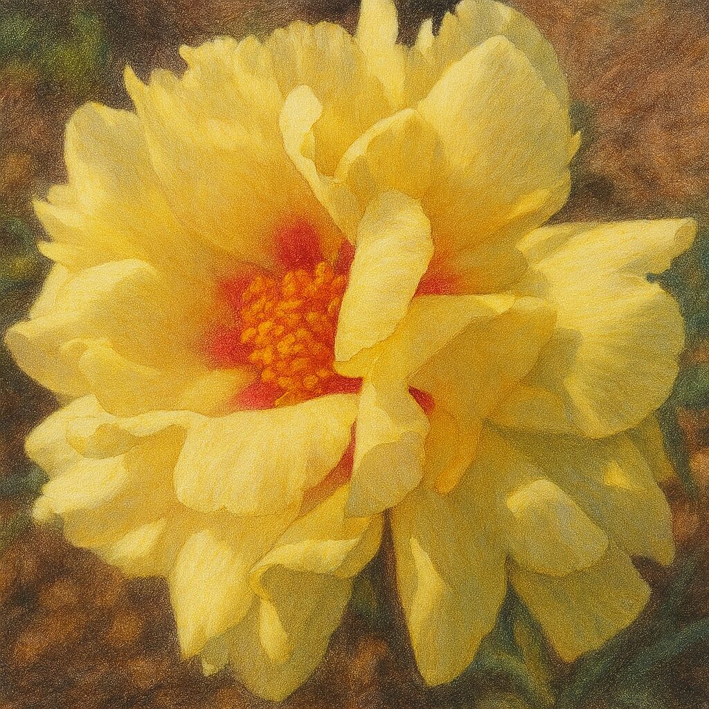 柔らかなクリーム色の花びらを繊細に描いたマツバボタンの写実イラスト