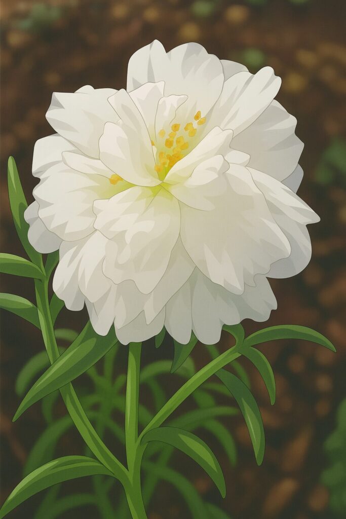 花びらの重なりと光を表現した白いマツバボタンの斜めイラスト