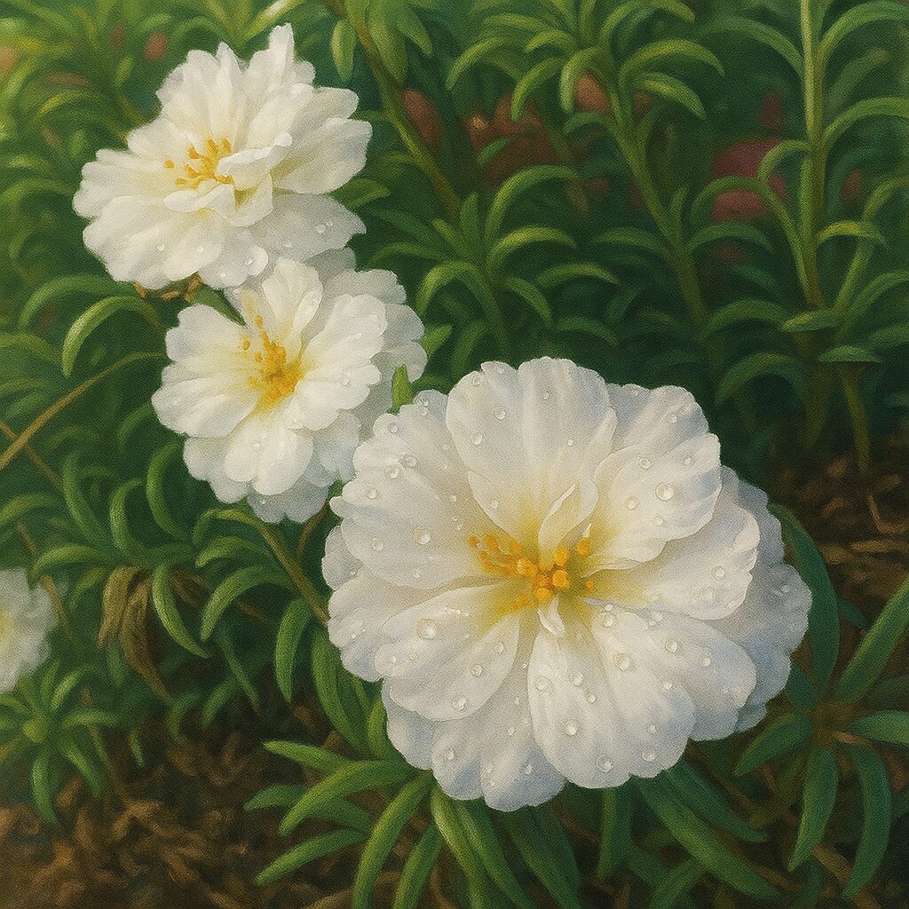 三輪の白いマツバボタンを自然な配置で描いたイラスト