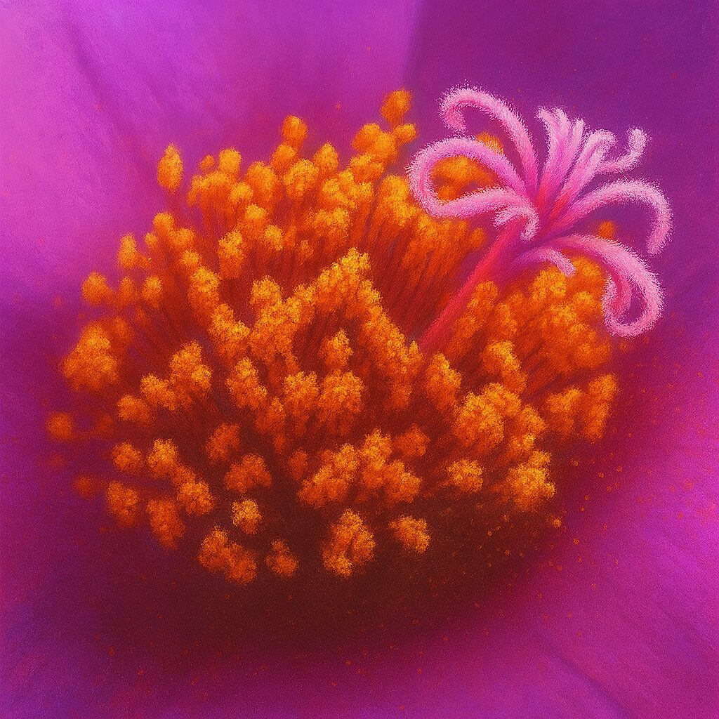 雄しべと雌しべの構造を詳しく描いたマツバボタンの接写イラスト