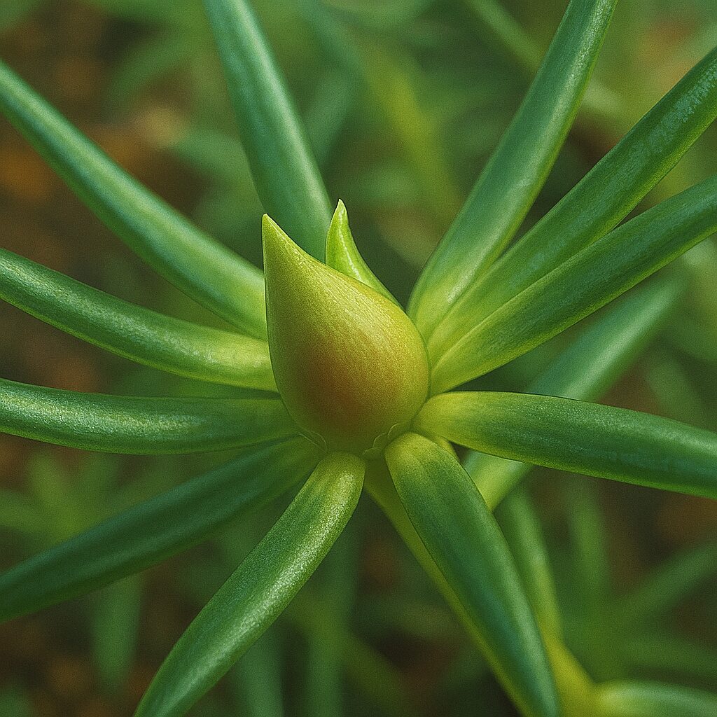 つぼみと葉の質感をリアルに再現したマツバボタンのつぼみイラスト