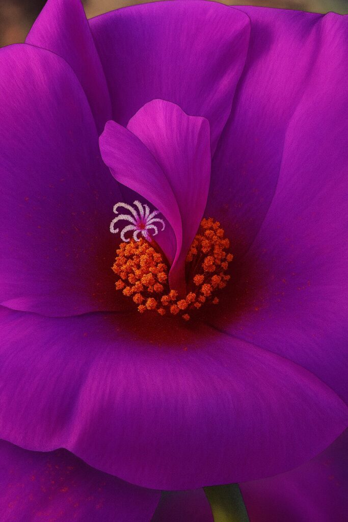 鮮やかな紫色のマツバボタンの花芯を詳細に描いた接写風イラスト