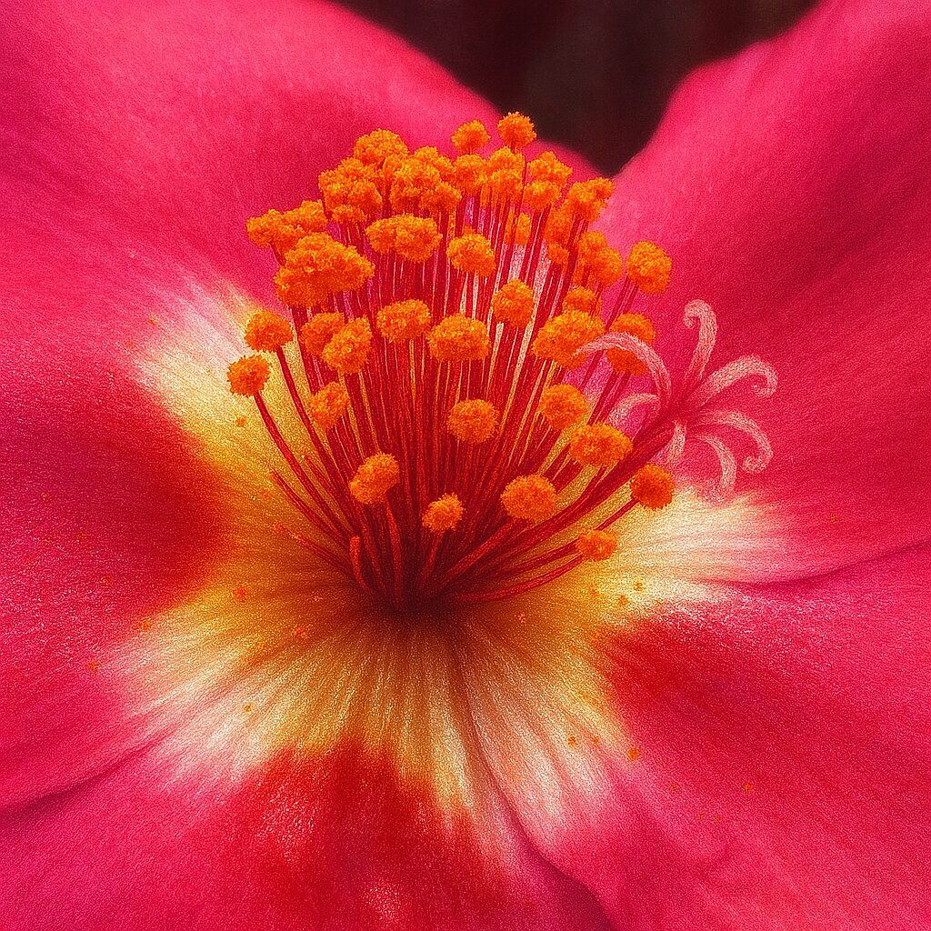 ピンクのマツバボタンの花芯を詳細に描いた極端接写風イラスト