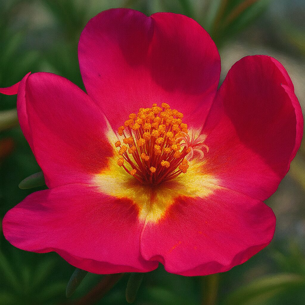 ピンクのマツバボタンの花芯を細密に描いたリアルなイラスト