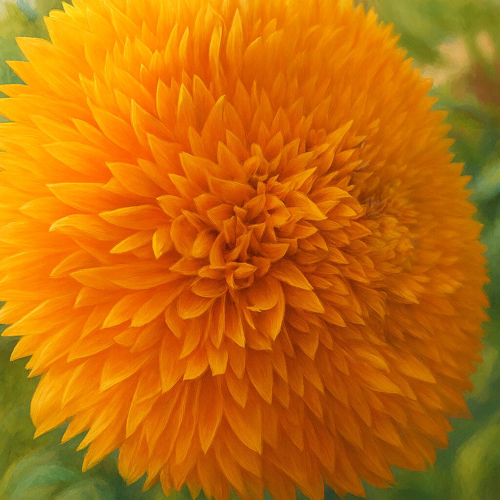 ぎっしりとした花弁が印象的なミニヒマワリのアップイラスト