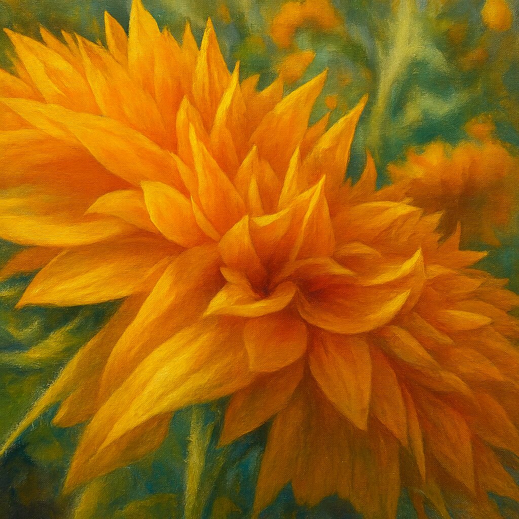 ふわっと広がるミニヒマワリの花を柔らかく描いたイラスト