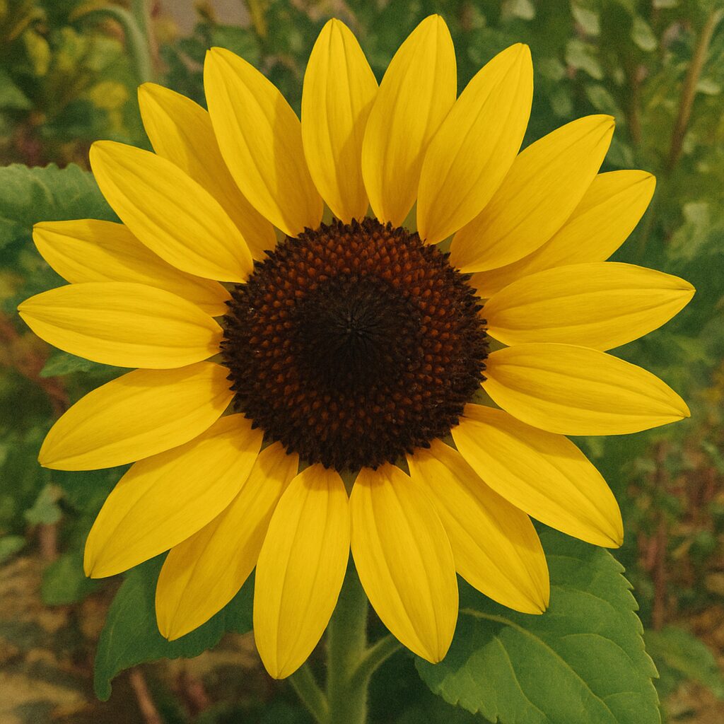 上から見たミニヒマワリの黄色い花をリアルに描いたイラスト