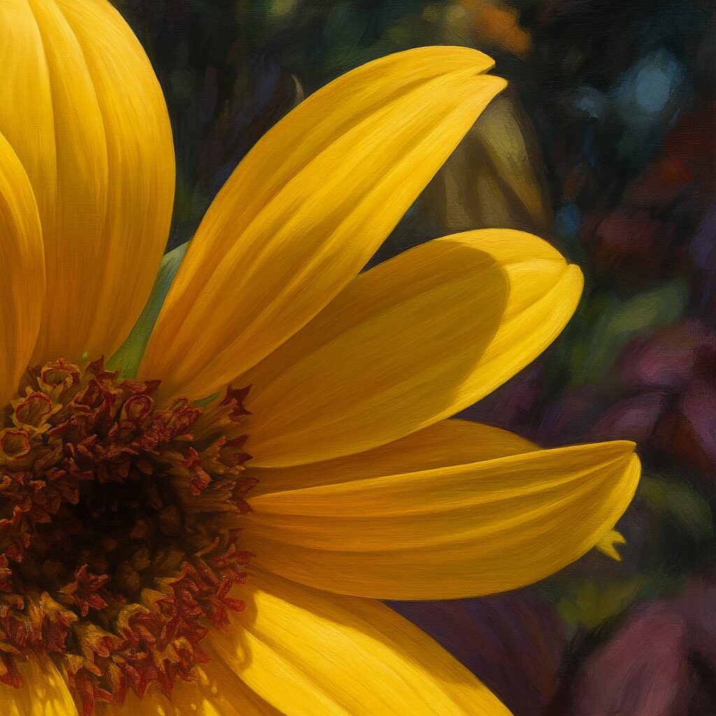 花びらと中心部のコントラストを表現したミニヒマワリの接写イラスト