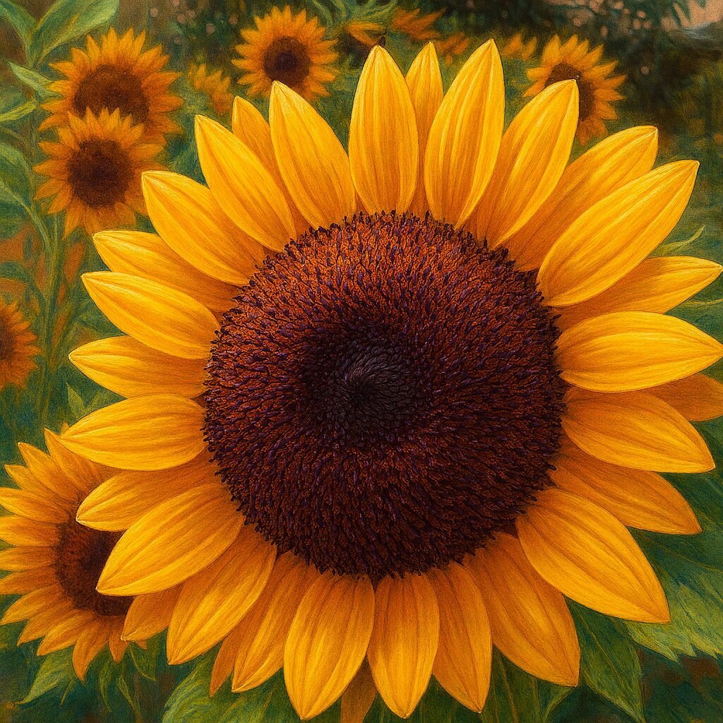 満開の向日葵を鮮やかなタッチで描いた夏の代表的な花のイラスト