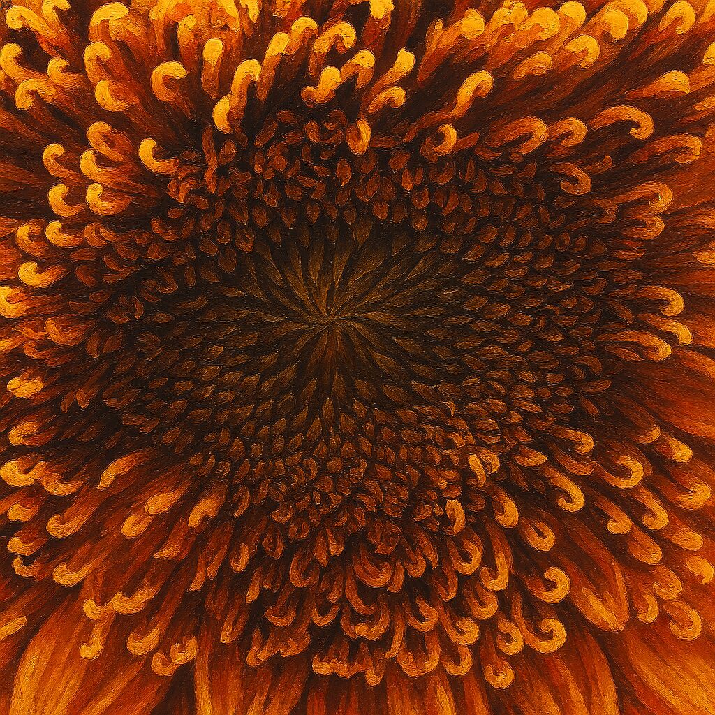 花芯の細かいディテールを忠実に描いたヒマワリの拡大イラスト