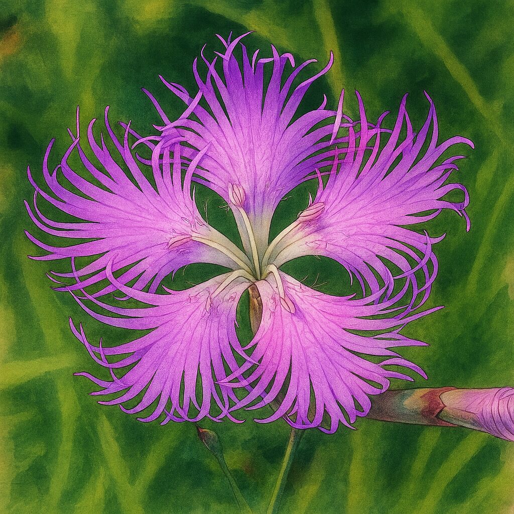 カワラナデシコの繊細な花弁をリアルに描いた植物イラスト