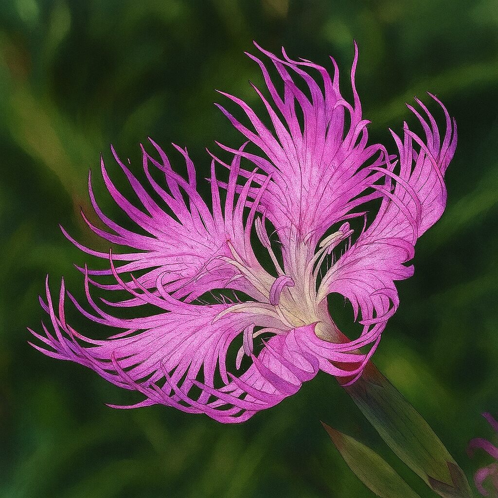 横から見たカワラナデシコのイラスト（ピンクのフリル状花弁）