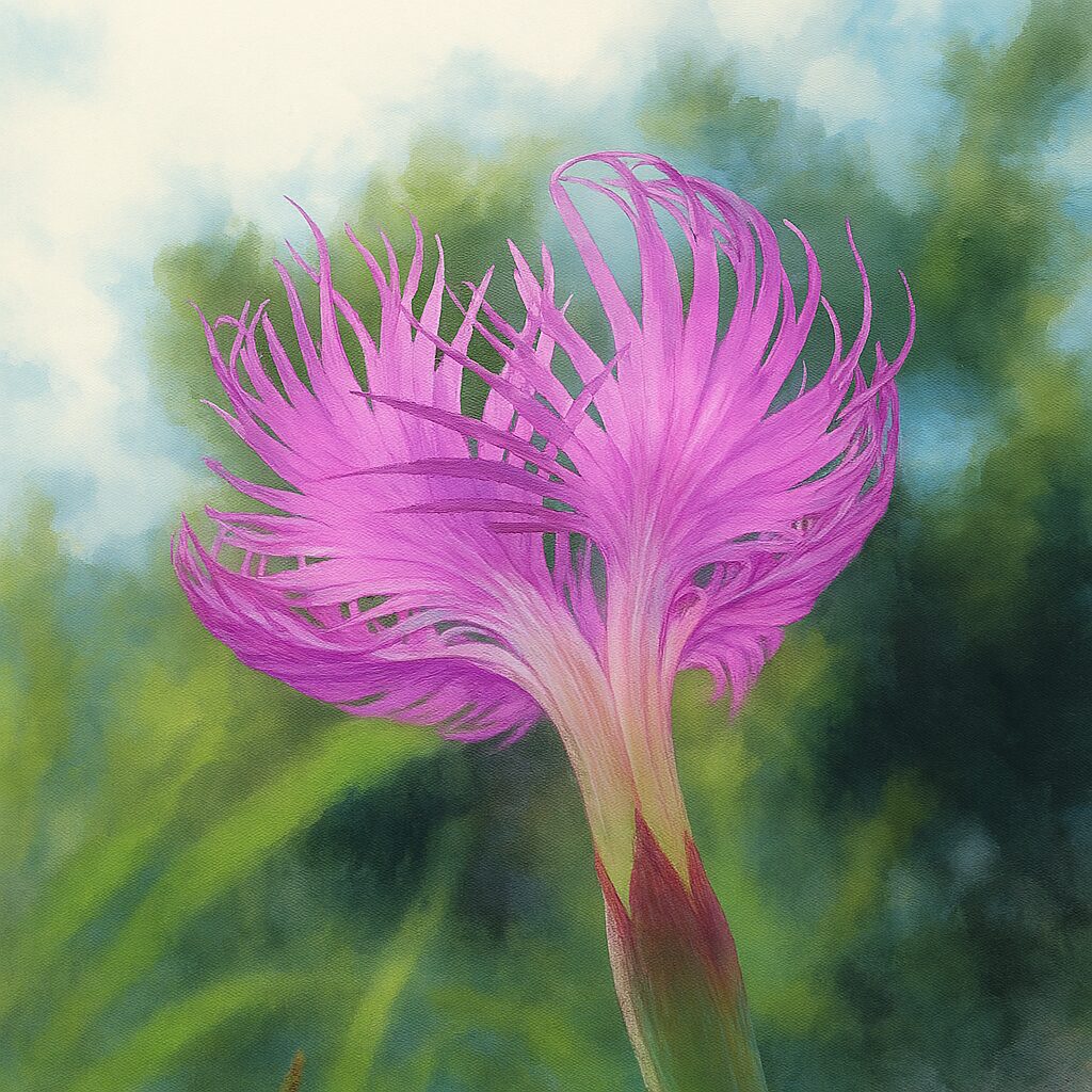 逆光で輝くカワラナデシコを再現したリアル調ボタニカルイラスト