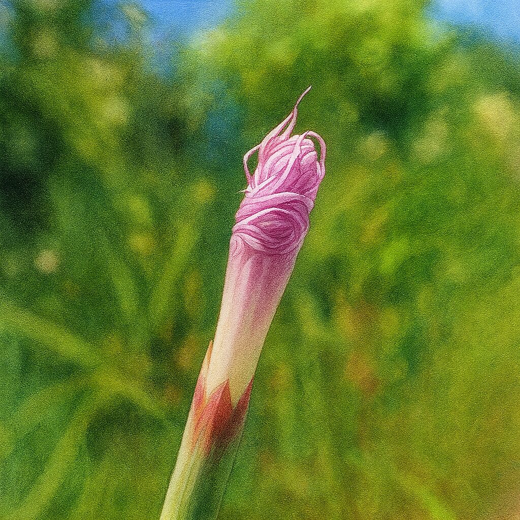 開花直前のカワラナデシコのつぼみを描いた写実的イラスト