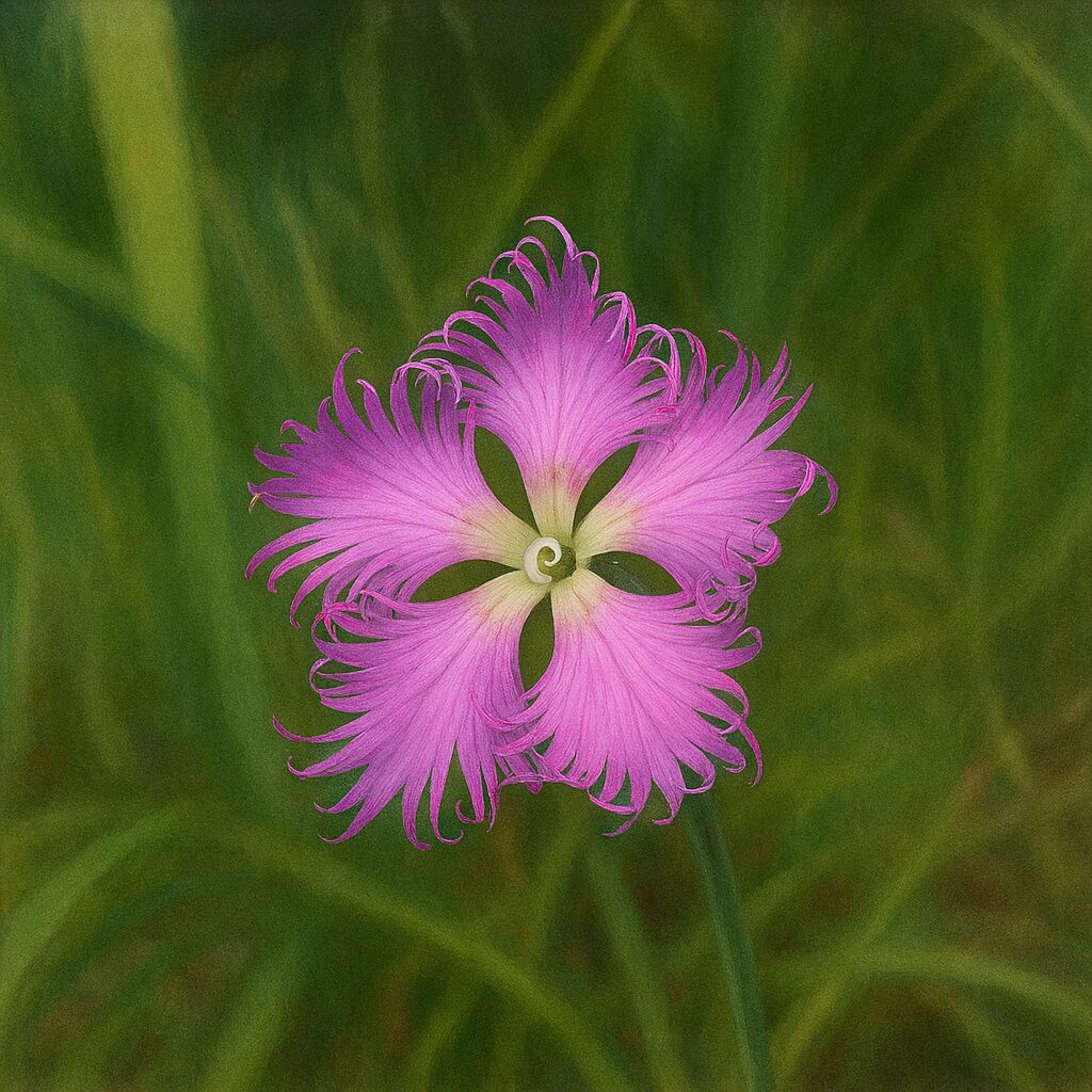 上から見たカワラナデシコの花を忠実に再現したボタニカル画