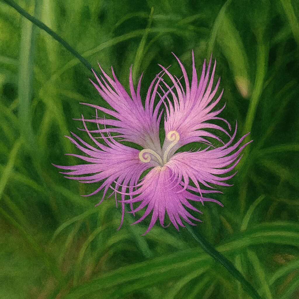 上から見たカワラナデシコの花の構造を丁寧に描いたイラスト