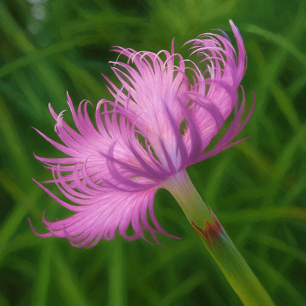 自然光を感じさせる柔らかなタッチのカワラナデシコのボタニカル画