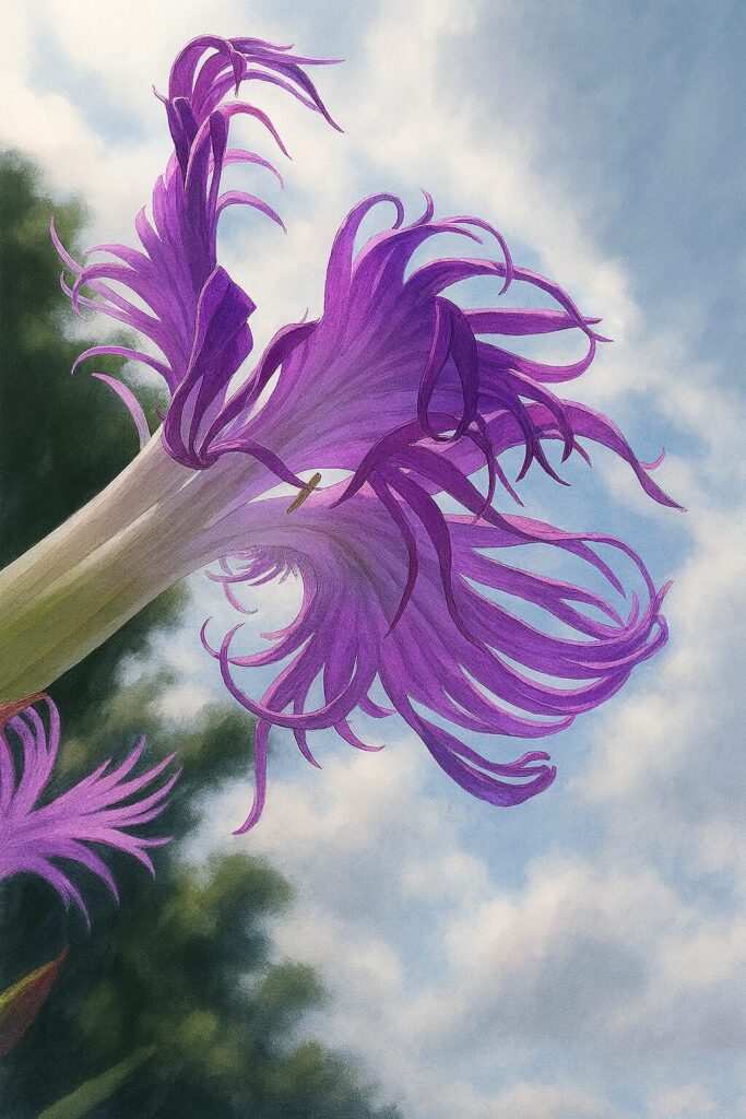 空に向かって咲くカワラナデシコの構図を再現した植物イラスト