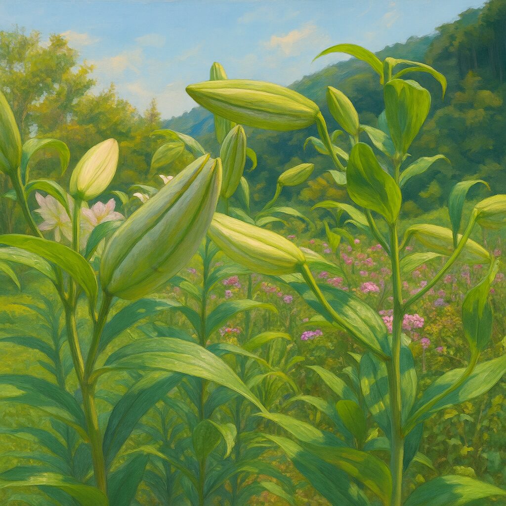 つぼみの質感を丁寧に表現したカサブランカのイラスト