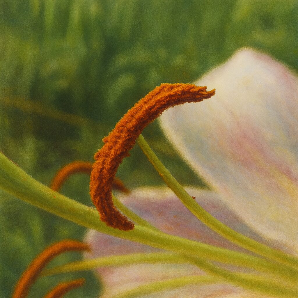 雄しべの質感まで細かく表現されたカサブランカのマクロ風イラスト