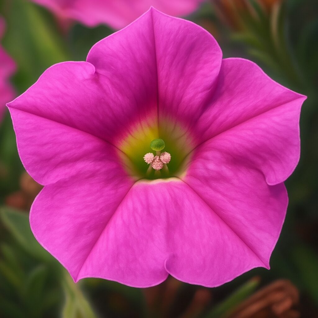 鮮やかなピンク色のペチュニアの花を精密に描いたイラスト画像