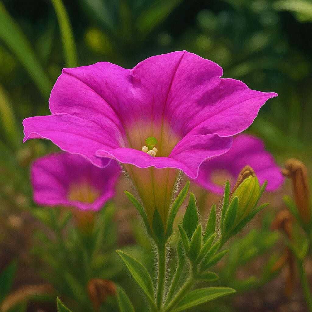 鮮やかなピンク色のペチュニアの花を描いた夏のイラスト画像