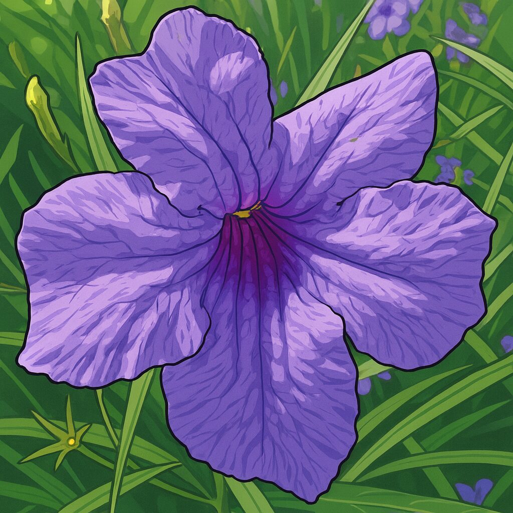 日本の夏景色を描いたヤナギバルイラソウの紫色の花のイラスト