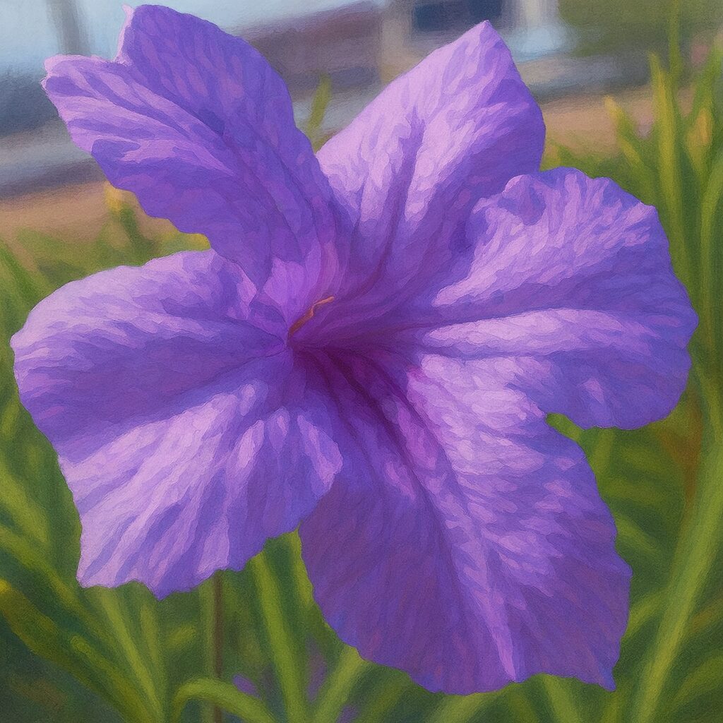 日差しを受けるヤナギバルイラソウの紫色の花びらを描いたイラスト