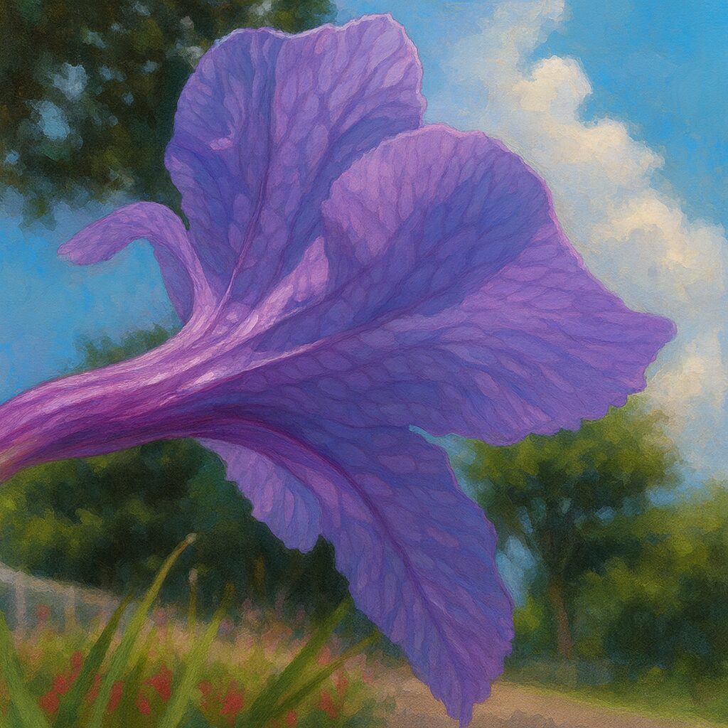 青空に映えるヤナギバルイラソウの横顔を描いた植物イラスト