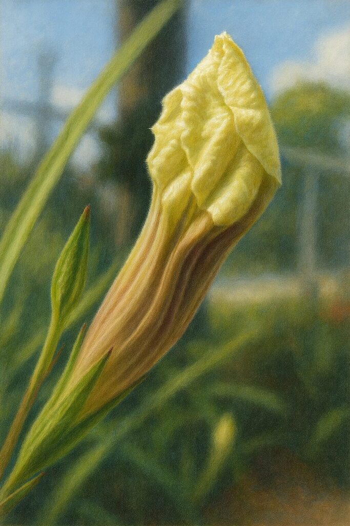 蕾がほころぶ直前のヤナギバルイラソウを描いたリアルイラスト