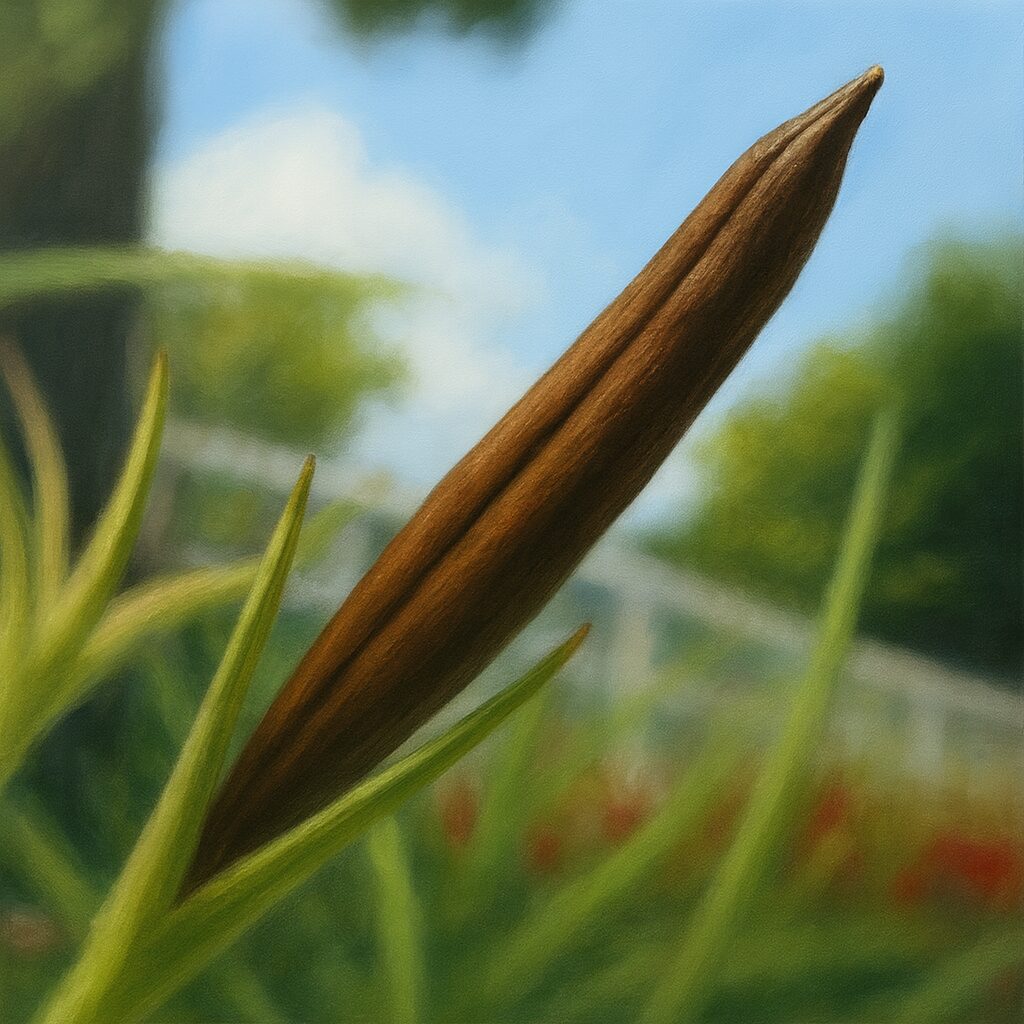 細長い種莢を持つヤナギバルイラソウの実の植物イラスト