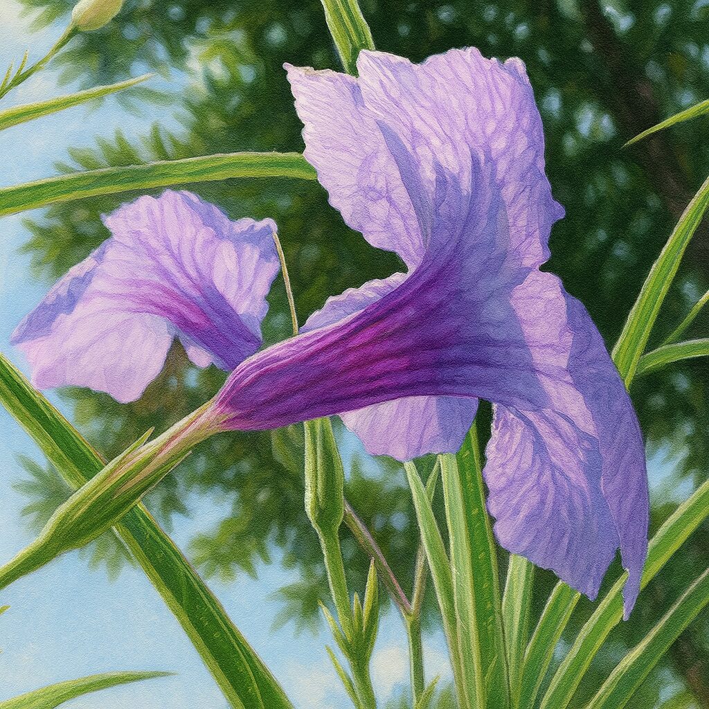 透ける花びら越しに青空が広がるヤナギバルイラソウのイラスト