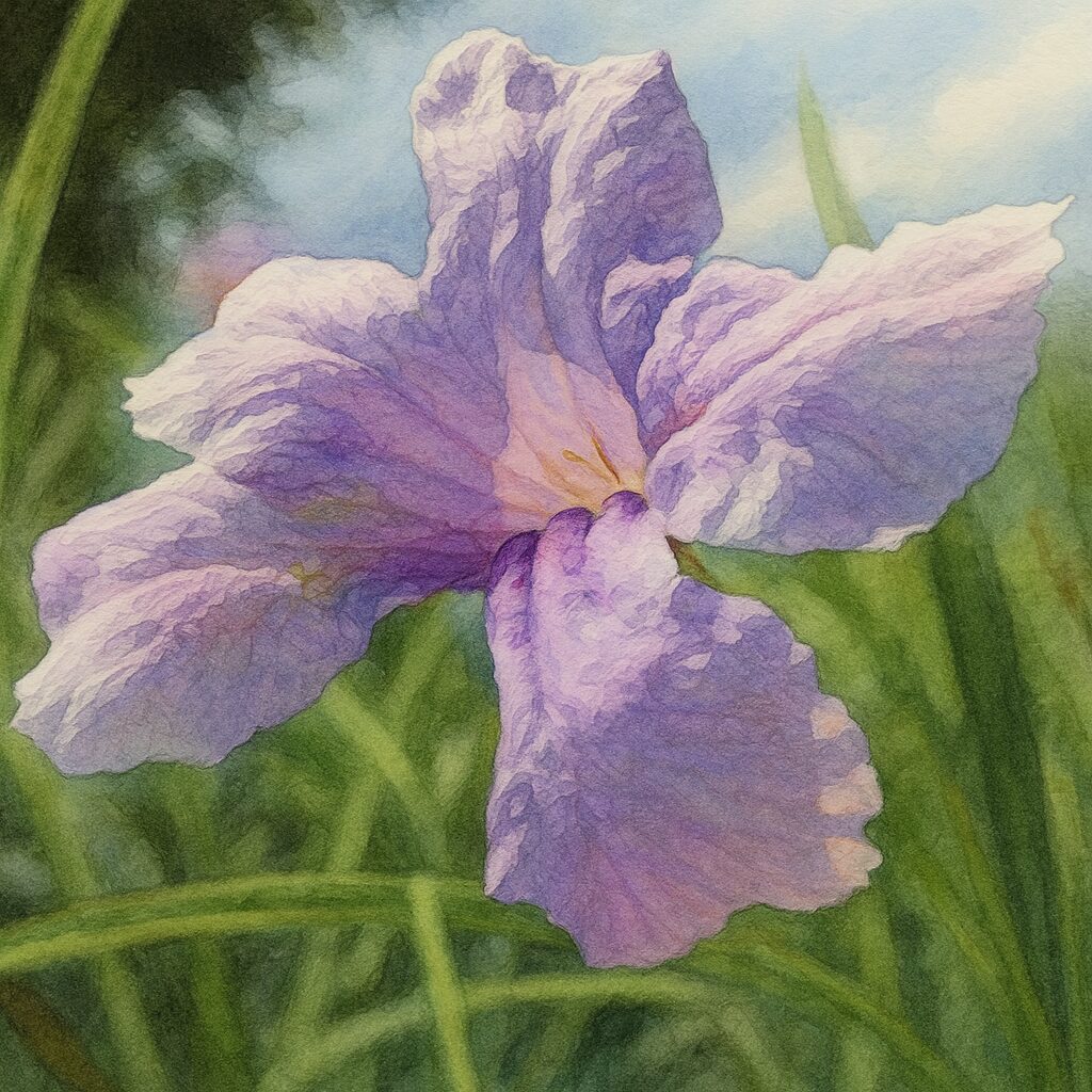 淡い紫色の花びらが印象的なヤナギバルイラソウのイラスト