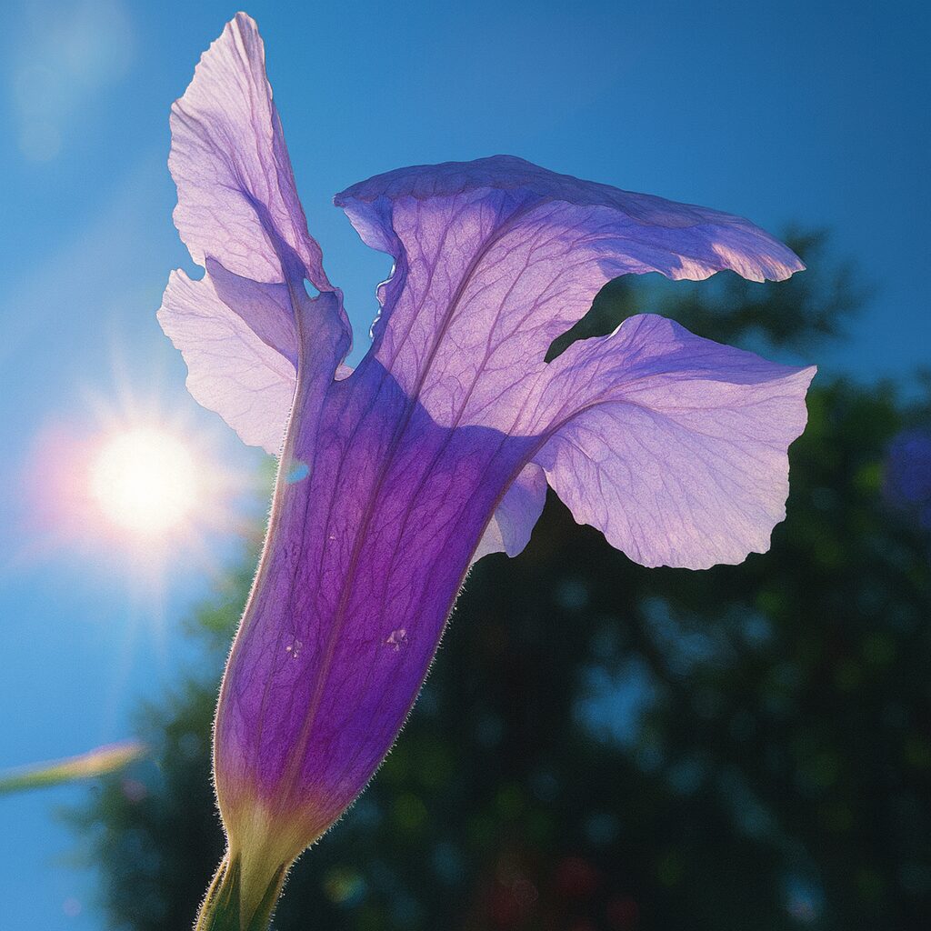 逆光で輝くヤナギバルイラソウの花の後ろ姿イラスト