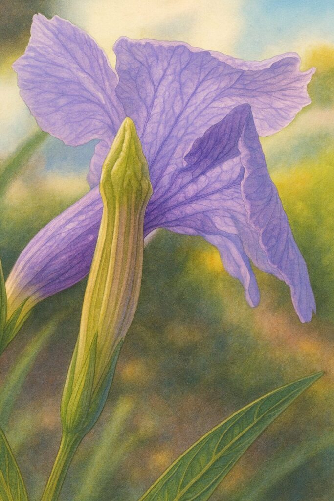 蕾と咲きかけの花を並べたヤナギバルイラソウの植物イラスト