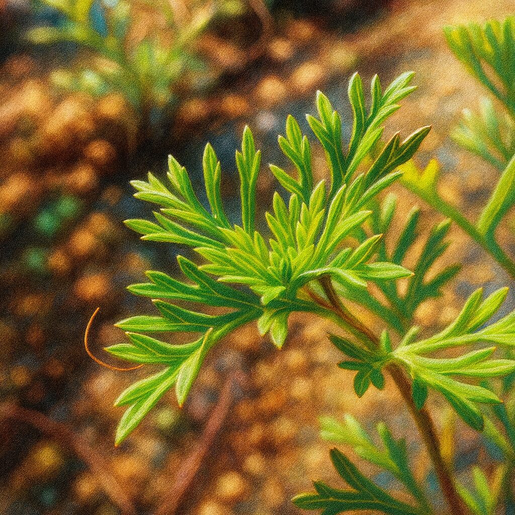 日本のバーベナ若葉を細密に描いたボタニカルイラスト