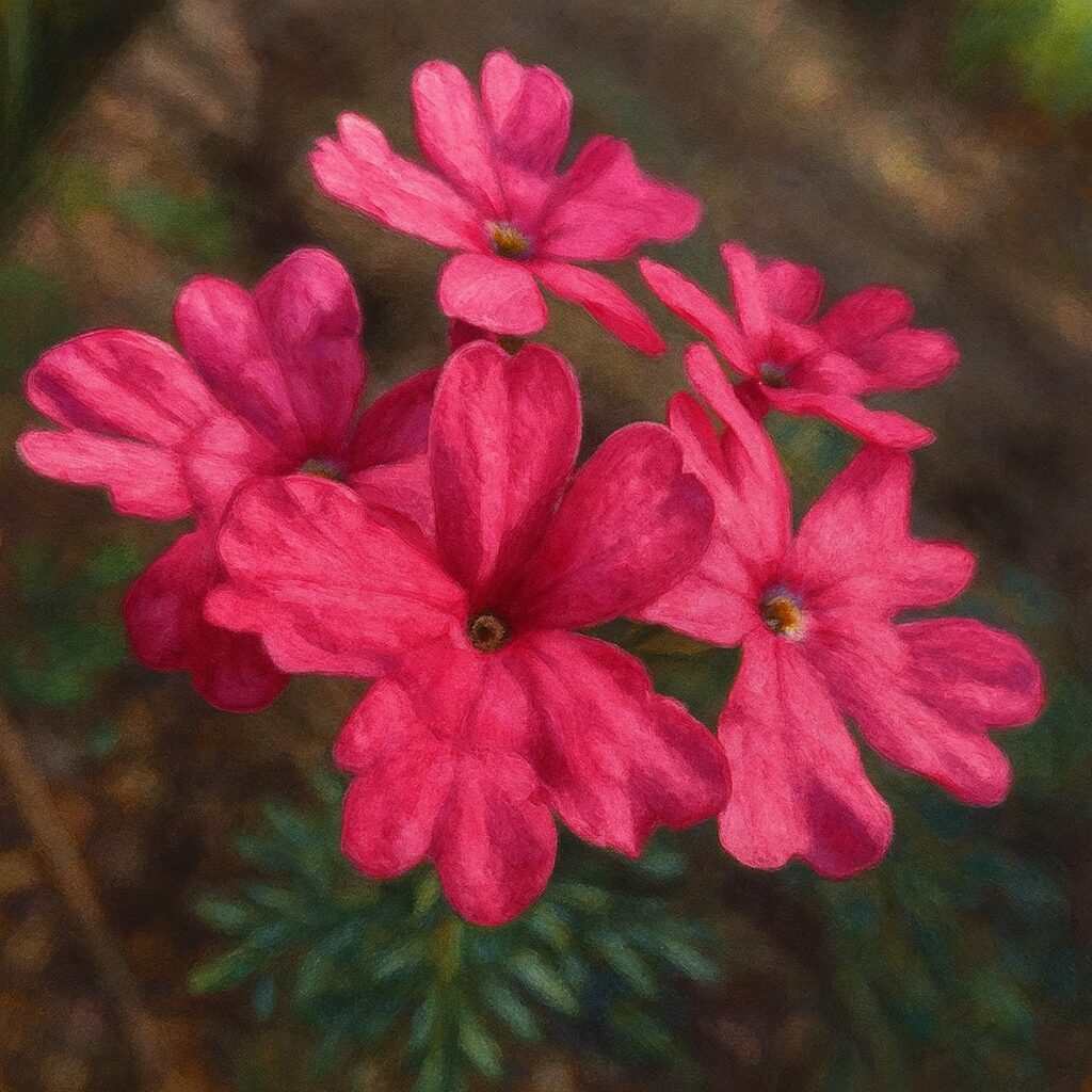 日本の濃いピンクのバーベナ花房を描いた植物イラスト