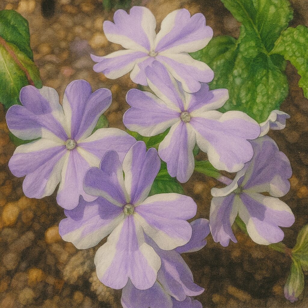 日本の白×薄紫バーベナが集まる花房を描いたボタニカルイラスト