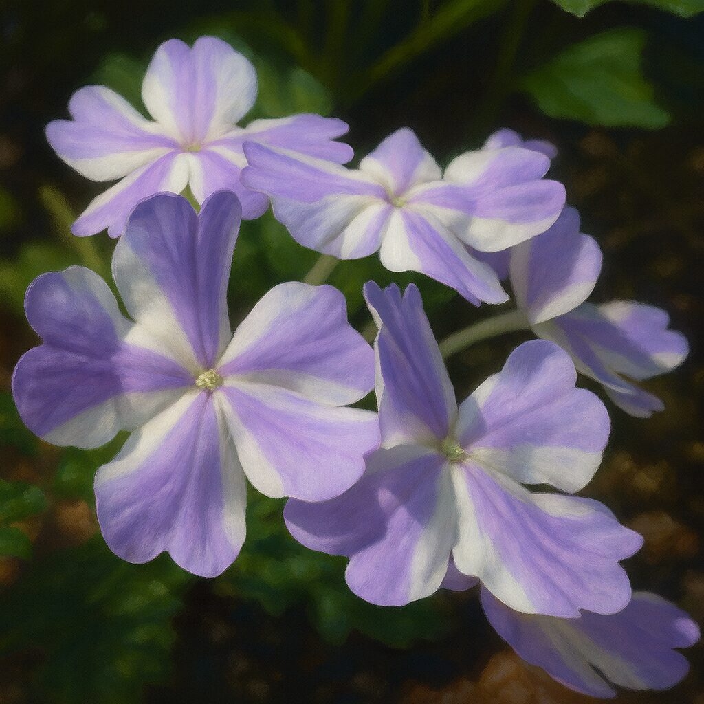 日本の白×薄紫バーベナが集まる花房を描いたボタニカルイラスト