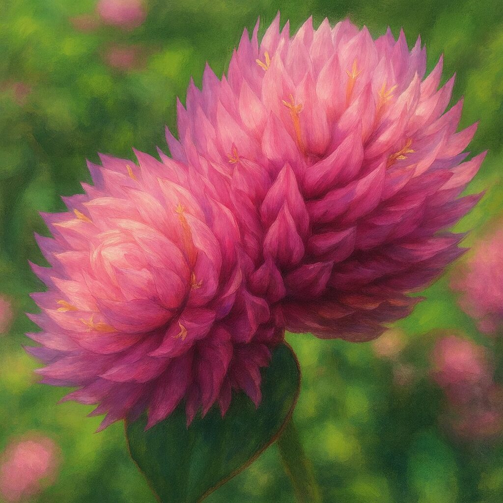 紫のセンニチコウ2輪を描いたボタニカルイラスト