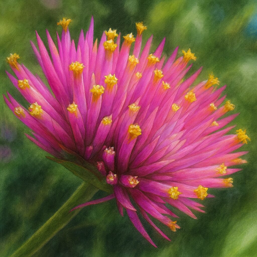 斜め側面の‘ファイヤーワークス’を描いたボタニカル画