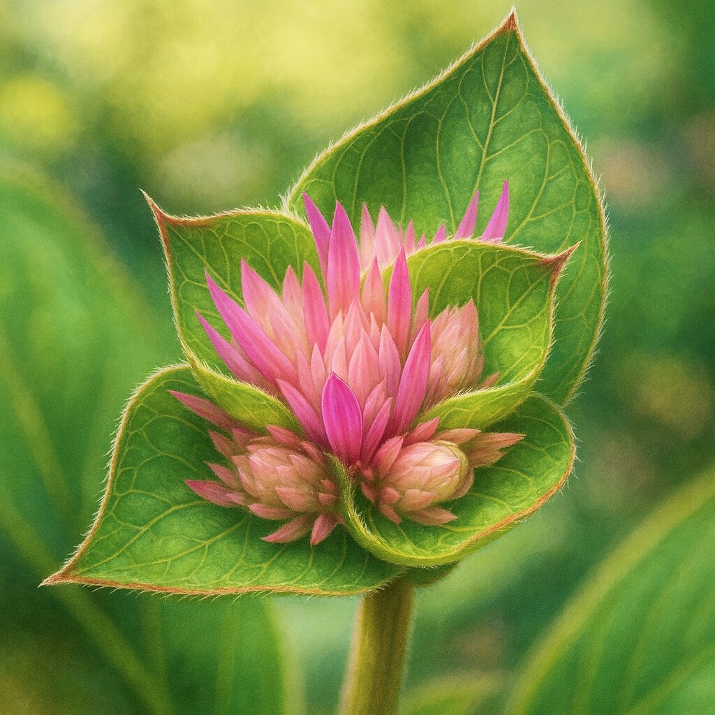 毛の質感まで描いたセンニチコウ花芽の細密イラスト